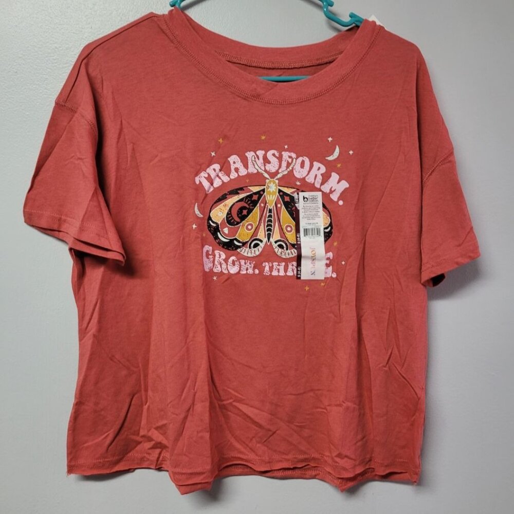 Joyspun Moth Grow Tee Shirt Cropped Soft Womens Small Short‎ Sleeve Transform